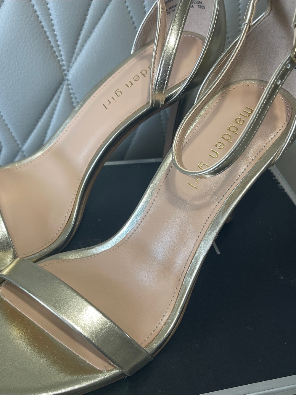 Madden Girl Metallic Gold Ankle Strap Stiletto Sandals - Picture 12 of 12